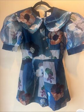Maeve Navy Blue Floral Organza Romper
